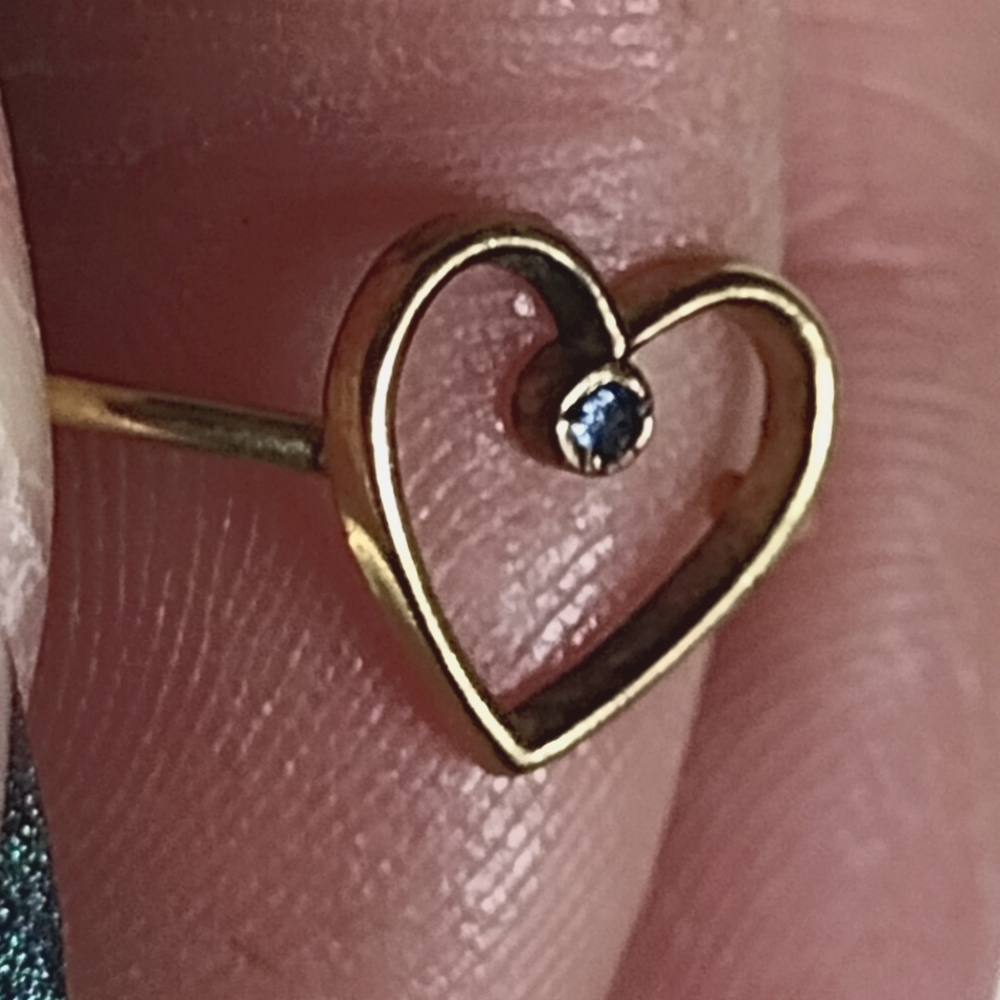 Heart ring with light blue stone